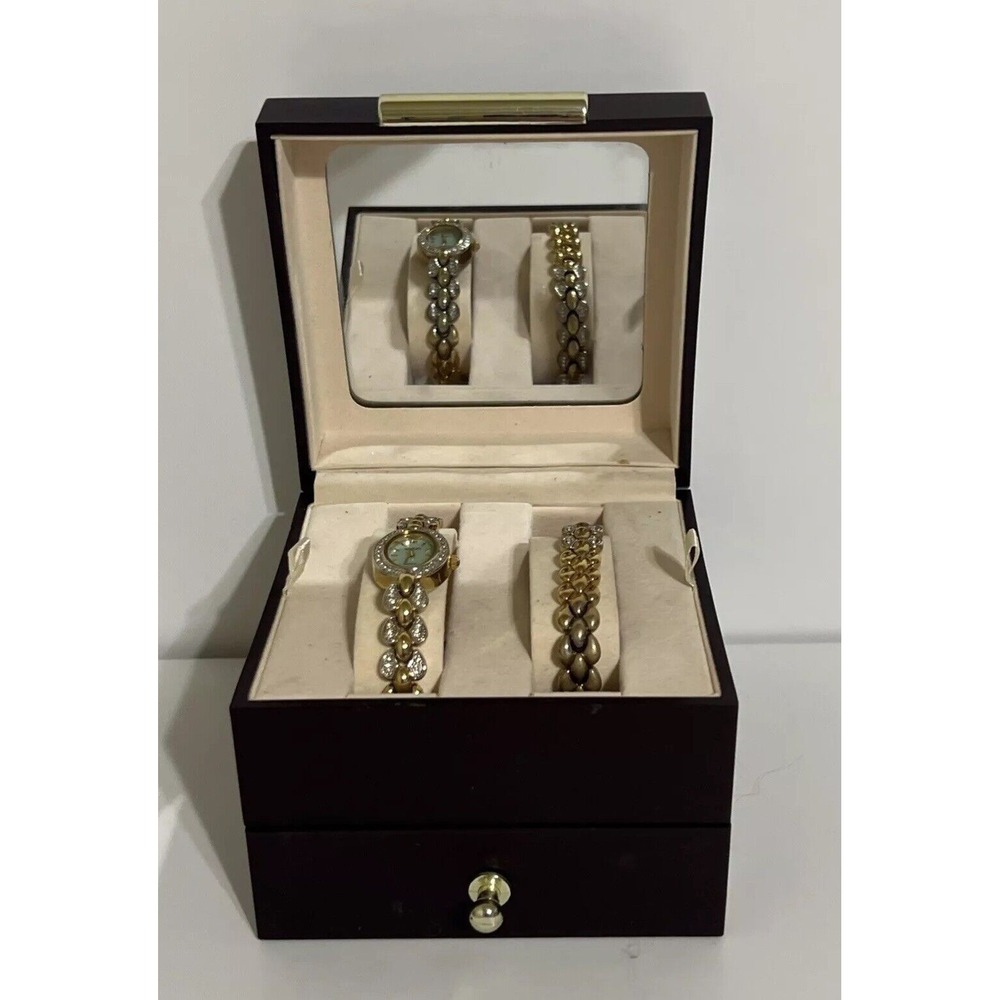 ADOLFO AF2255 Gold Tone Quartz Analog Women's‎ Watch and Bracelet W/Jewelry Box